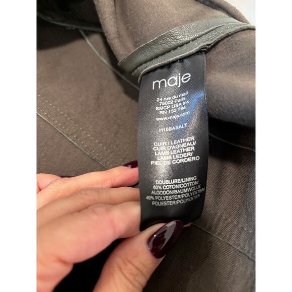 Maje Dark Green Lamb Leather Biker Jacket Size 36 - Small - Picture 9 of 9